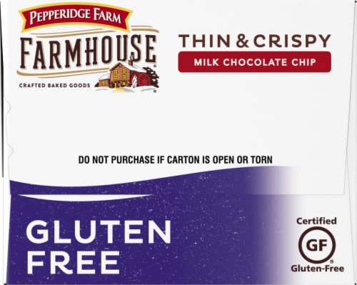 Pepperidge Farm Farmhouse Gluten Free Thin & Crispy Milk Chocolate Chip Crispy Cookies Perspective: bottom