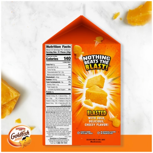 Goldfish Flavor Blasted Xtra Cheddar Cheese Crackers Perspective: bottom