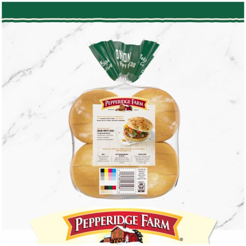 Pepperidge Farm Onion with Poppy Seeds Hamburger Buns, 8-Pack Bag Perspective: bottom