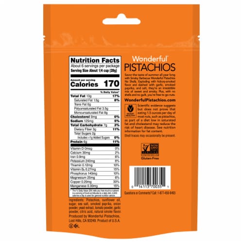 Wonderful Pistachios, No Shells BBQ Flavored Nuts, 5.5 Ounce Resealable Bag Perspective: bottom