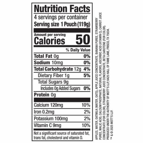 Mott's Strawberry Banana Non-Dairy Oat Milk Fruit Smoothie Pouches Perspective: bottom
