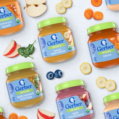 Gerber 2nd Foods Organic for Baby Baby Food Apple Spinach Kale Jar Perspective: bottom