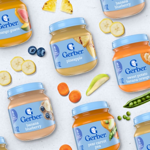 Gerber Stage 2 Baby Food Pineapple Jar Fruit Puree Non-GMO Baby Puree Perspective: bottom