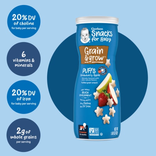 Gerber Snacks for Baby Grain and Grow Puffs Strawberry Apple Perspective: bottom