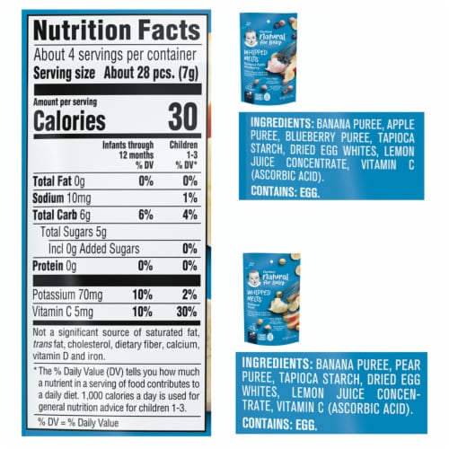 Gerber Natural Whipped Melts Baby Snacks Banana Pear 0.85 oz Bag Perspective: bottom