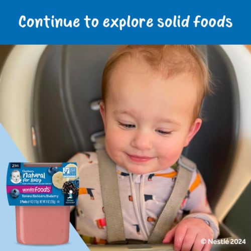 Gerber® 2nd Foods Banana Blackberry Blueberry Baby Food Tubs Perspective: bottom