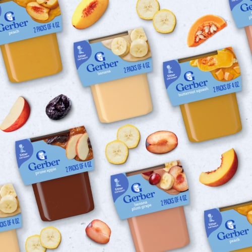 Gerber 2nd Foods Natural for Baby Veggie Power Baby Food Carrot Sweet Potato Pea Tubs Perspective: bottom