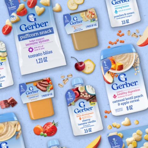 Gerber Toddler Food Cherry Banana Vanilla Puree Pouch Fruit Yogurt & Whole Grain Perspective: bottom
