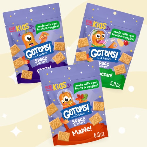 Get'ems from Gerber Maple Space Crackers Kids Snack Made with Real Veggies & Fruits Iron & Vitamin E Perspective: bottom
