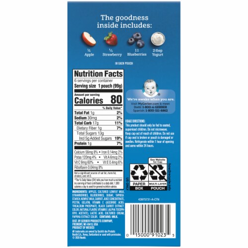 Gerber Fruit & Yogurt Very Berry Toddler Food Pouches Perspective: bottom