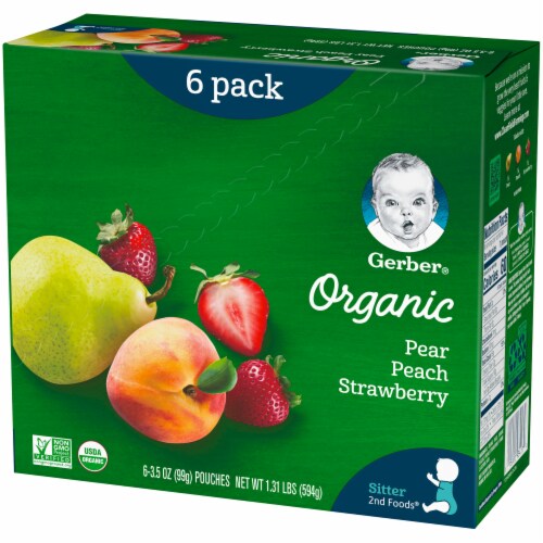 Gerber Organic 2nd Foods Fruit Pears Peaches & Strawberries Baby Food Perspective: bottom
