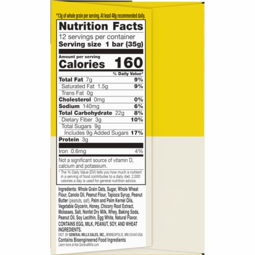 Nature Valley Soft Baked Oatmeal Squares Peanut Butter Breakfast bars Perspective: bottom