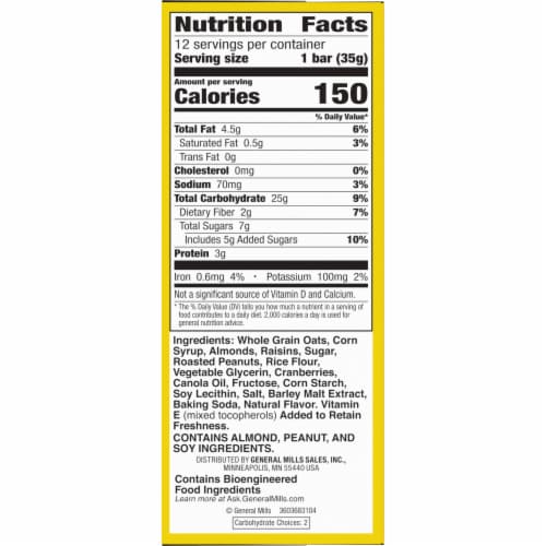 Nature Valley Whole Grain Trail Mix Chewy Fruit and Nut Granola Bars Lunch Box Snacks Perspective: bottom