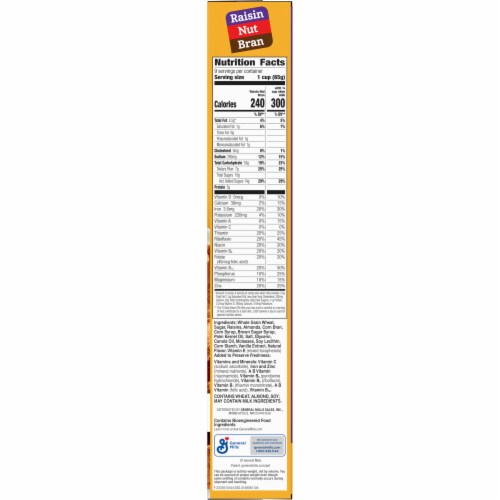Raisin Nut Bran with Fiber and Made with Whole Grain Cereal Perspective: bottom