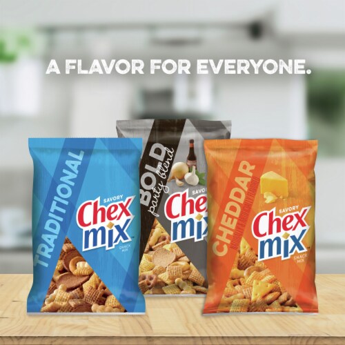 Chex Mix Snack Party Mix White Cheddar Savory Pub Mix Snack Bag Perspective: bottom