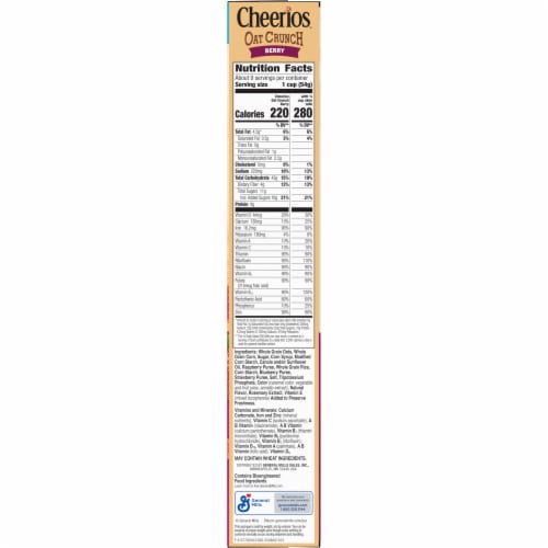 Cheerios Oat Crunch Berry Oat Breakfast Cereal Large Size Box Perspective: bottom