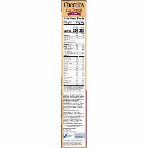 Cheerios Oat Crunch Berry Oat Breakfast Cereal Large Size Box Perspective: bottom