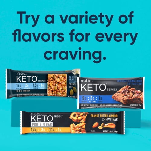 Ratio KETO Friendly Peanut Butter Almond Chewy Protein Bars Gluten Free Snacks Perspective: bottom