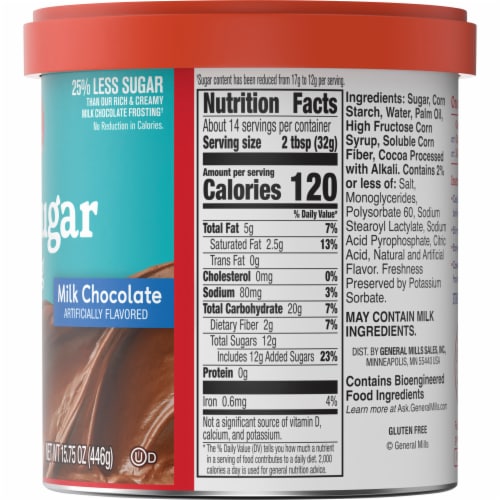 Betty Crocker Lower Sugar Milk Chocolate Flavored Frosting Perspective: bottom
