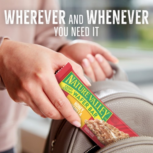 Nature Valley Crispy Creamy Wafer Bars, Honey Vanilla Flavored Snacks, Made with Whole Grain Perspective: bottom