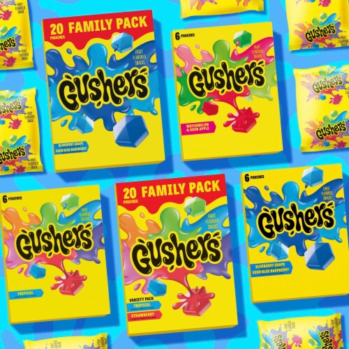 Gushers Fruit Flavored Snacks Tropical Flavor King Size Pouches Perspective: bottom