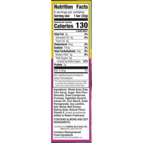 Nature Valley Cranberry Pomegranate Fruit and Nut bars Perspective: bottom