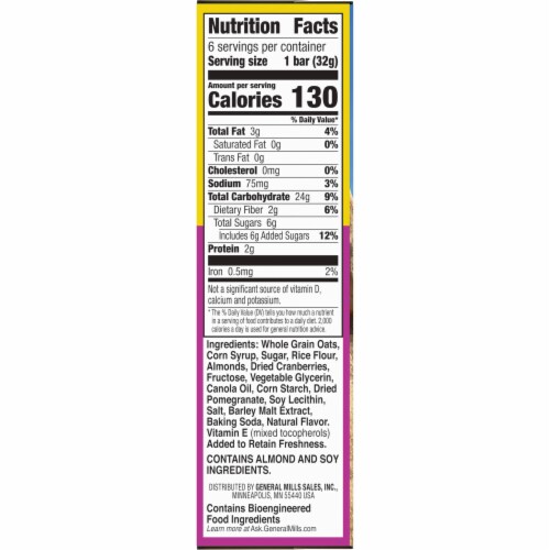 Nature Valley Cranberry Pomegranate Fruit and Nut bars Perspective: bottom
