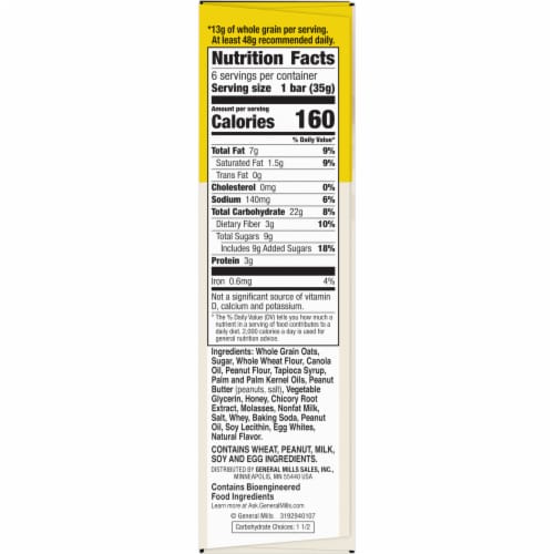 Nature Valley Soft Baked Oatmeal Squares Peanut Butter Breakfast bars Perspective: bottom