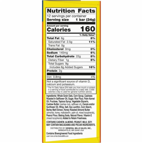 Nature Valley Whole Grain - Cashew Sweet and Salty Nut Chewy Granola Bars Lunch Box Snacks Perspective: bottom