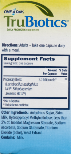 One A Day® TruBiotics® Gluten Free Daily Probiotic Supplement Capsules Perspective: bottom