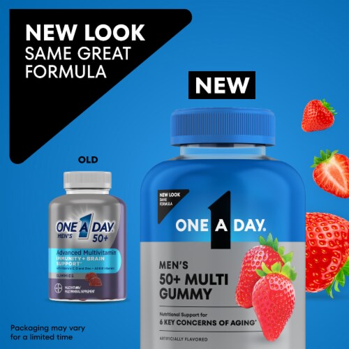 One A Day® Men's 50+ Advanced Multivitamin with Immunity + Brain Support Gummies Perspective: bottom
