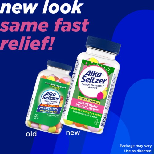 Alka-Seltzer® Extra Strength Heartburn ReliefChews® Assorted Fruit Chewable Antacid Tablets Perspective: bottom