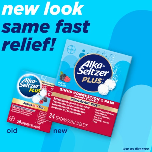 Alka-Seltzer Plus Maximum Strength Sinus Congestion & Pain PowerFast Fizz Berry Effervescent Tablets Perspective: bottom