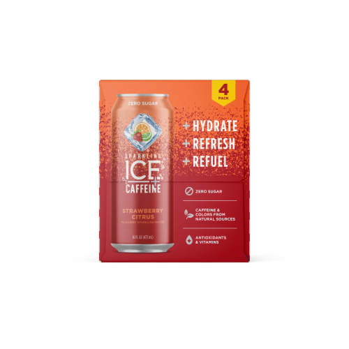Sparkling Ice® + Caffeine Zero Sugar Strawberry Citrus Flavored Sparkling Water Cans Perspective: bottom