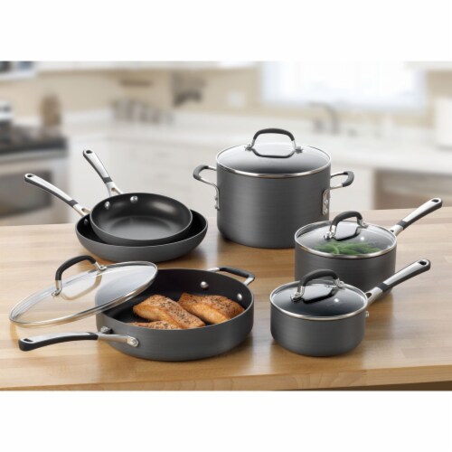 T-fal Initiatives 10-Piece Aluminum Nonstick Cookware Set in Black