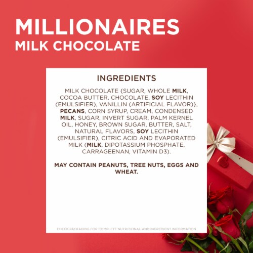 PANGBURN'S Millionaires Valentine's Day Milk Chocolate Pecans and Honey Caramel Heart Gift Box Perspective: bottom