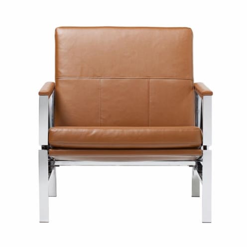 Studio Designs Home Atlas Leather and Metal Accent Chair in Caramel/Chrome Perspective: bottom