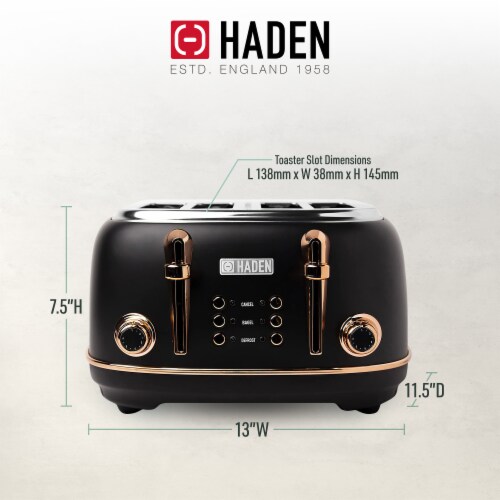 Haden Heritage 4 Slice Wide Slot Stainless Steel Toaster, Black & Copper Perspective: bottom