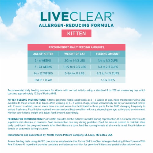 Purine ONE LiveClear Allergen-Reducing Kitten Dry Cat Food Formula Real Chicken Perspective: bottom