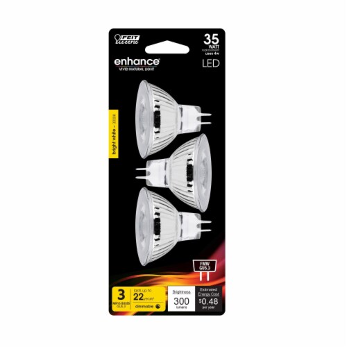 Feit Electric Enhance MR16 GU5.3 LED Bulb Bright White 35 Watt Equivalence 3 pk - Total Qty: Perspective: bottom