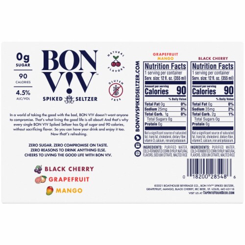 Bon & Viv Zero Sugar Classic Spiked Seltzer Variety Pack Perspective: bottom