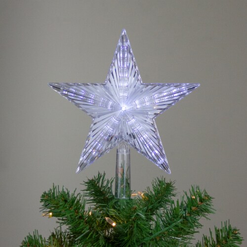Hofert 9.5  Lighted Clear Mini 5 Point Star Christmas Tree Topper - Clear LED Lights Perspective: bottom