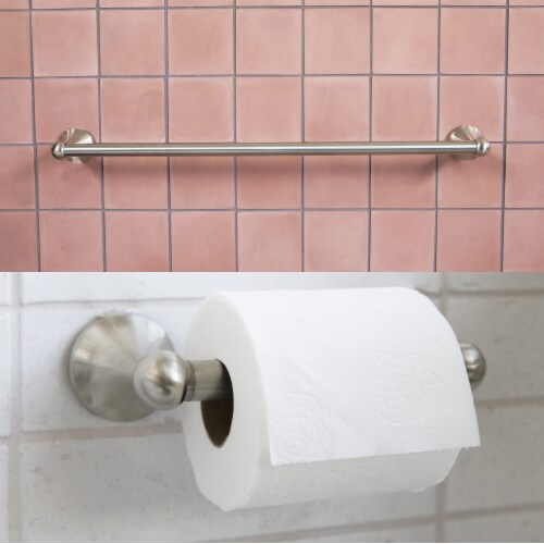 WholesalePlumbing 4-Piece Bathroom Hardware Accessory Set with 24  Towel Bar - Satin Nickel Perspective: bottom