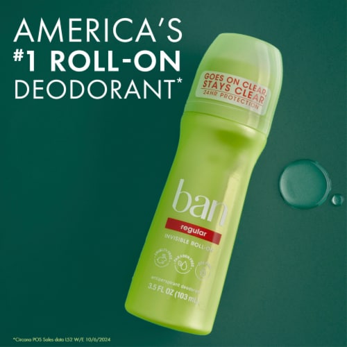 Ban Invisible Roll-on Antiperspirant and Deodorant for Women and Men, Unscented Perspective: bottom
