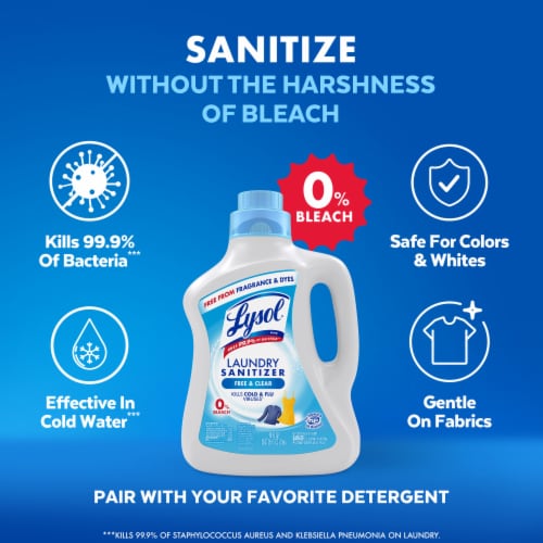 Lysol Free and Clear Laundry Sanitizer, Bacteria Causing Laundry Odor Eliminator 0% Bleach Perspective: bottom