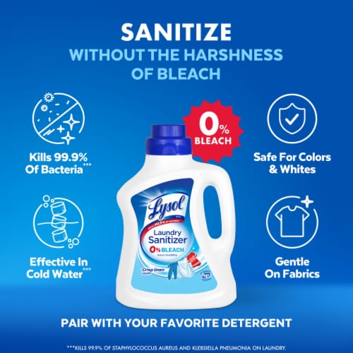 Lysol Laundry Sanitizer, Laundry Odor Eliminator 0% Bleach Laundry Sanitizer, Crisp Linen, 90 fl oz Perspective: bottom