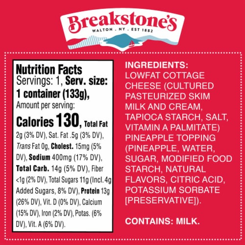 Breakstone's 2% Milkfat Small Curd Lowfat Pineapple Cottage Double 4.7 oz Perspective: bottom