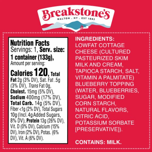 Breakstone's Lowfat 2% Milkfat Small Curd Blueberry Cottage Doubles 4.7 oz Perspective: bottom