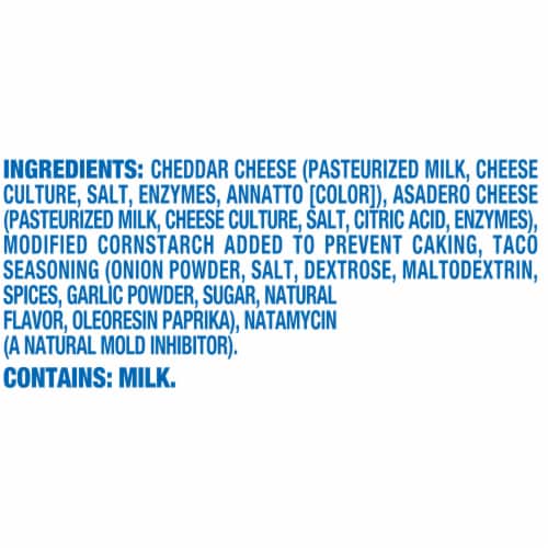 Kraft Deliciously Paired Cheddar & Asadero Shredded Cheese with Taco Seasoning for Tacos Perspective: bottom