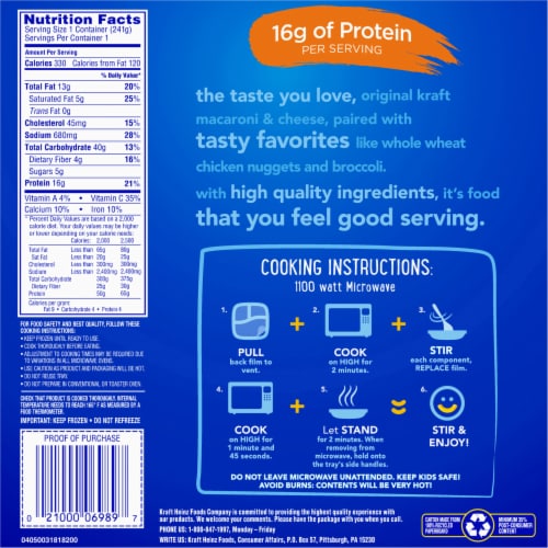 Kraft Mac N Cheese Macaroni and Cheese Kids Frozen Meal with Chicken Nuggets & Broccoli Perspective: bottom
